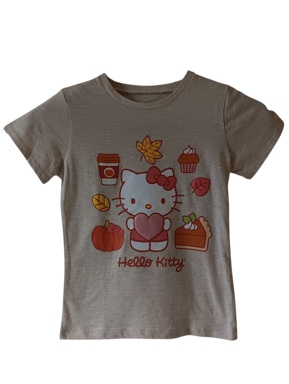 Hello Kitty fall pumpkin spice girls beige short sleeve t shirt size 6/6X